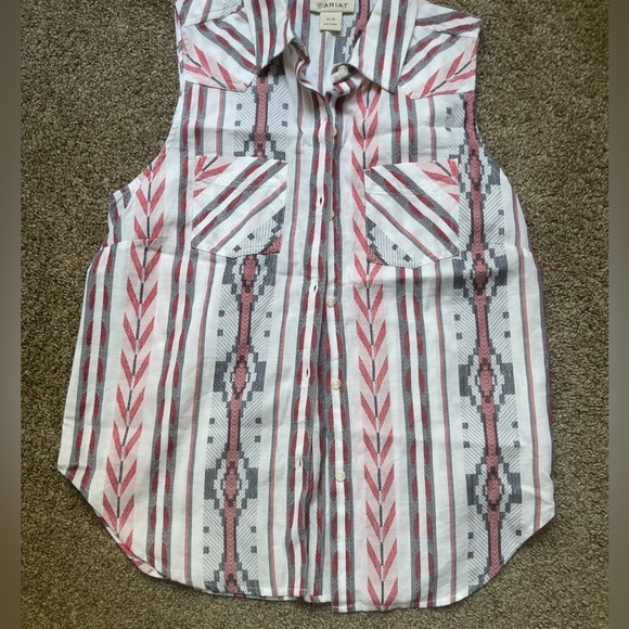 Ariat Tops - Ariat Red, Blue and Gray Striped Sleeveless Shirt